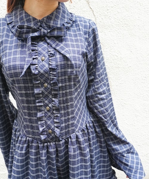 axes femme POETIQUE(アクシーズファムポエティック)の「ディテクティブチェックOP(ワンピース・レディース・ブラック/ネイビー/ブラウン・MEDIUM)」の11枚目の写真