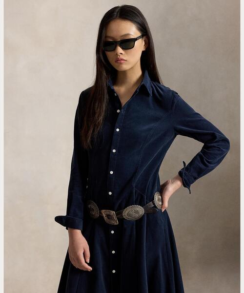Polo Ralph Lauren シャツワンピース ネイビー 0 コーデュロイ Aライン シャツドレス（シャツワンピース）｜POLO RALPH