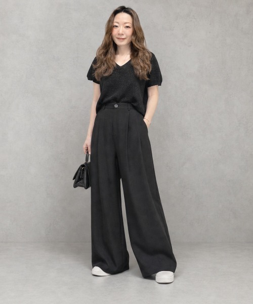 JOCOSA(ジョコサ)の「さらり涼感 半袖Vネックニット(ニット/セーター・レディース・ローズ/ライトイエロー/スカイブルー/ブラック/ホワイト・FREE)」の6枚目の写真