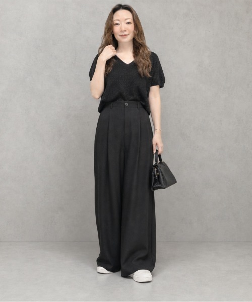 JOCOSA(ジョコサ)の「さらり涼感 半袖Vネックニット(ニット/セーター・レディース・ローズ/ライトイエロー/スカイブルー/ブラック/ホワイト・FREE)」の8枚目の写真