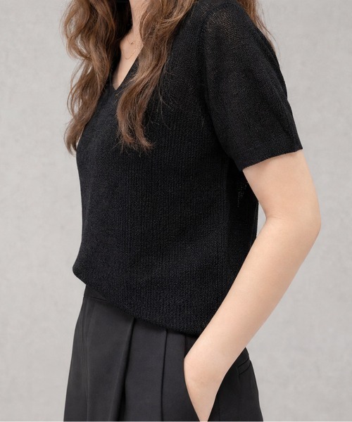 JOCOSA(ジョコサ)の「さらり涼感 半袖Vネックニット(ニット/セーター・レディース・ローズ/ライトイエロー/スカイブルー/ブラック/ホワイト・FREE)」の11枚目の写真