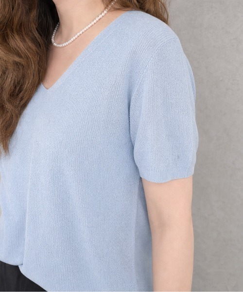JOCOSA(ジョコサ)の「さらり涼感 半袖Vネックニット(ニット/セーター・レディース・ローズ/ライトイエロー/スカイブルー/ブラック/ホワイト・FREE)」の16枚目の写真