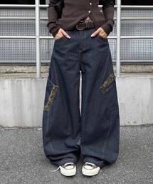 【es】【Lilamusant(リラミュゾン)】ヴィンテージライクレオパード柄異素材パッチバギーパンツ ワイドパンツ Y2K MZ 韓国ストリート
