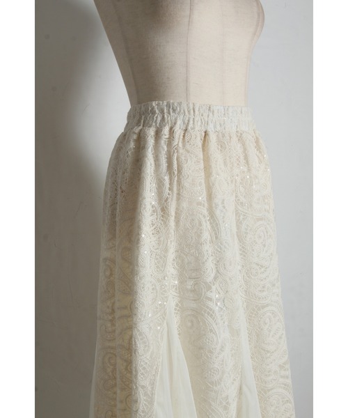 tocco closet（トッコ　クローゼット）の「【ZOZO限定】スパンコール×レース装飾スカート（スカート・レディース・アイボリー/ブラック・M）」の14枚目の写真