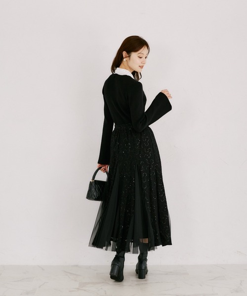 tocco closet（トッコ　クローゼット）の「【ZOZO限定】スパンコール×レース装飾スカート（スカート・レディース・アイボリー/ブラック・M）」の3枚目の写真