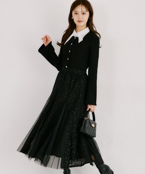tocco closet（トッコ　クローゼット）の「【ZOZO限定】スパンコール×レース装飾スカート（スカート・レディース・アイボリー/ブラック・M）」の4枚目の写真