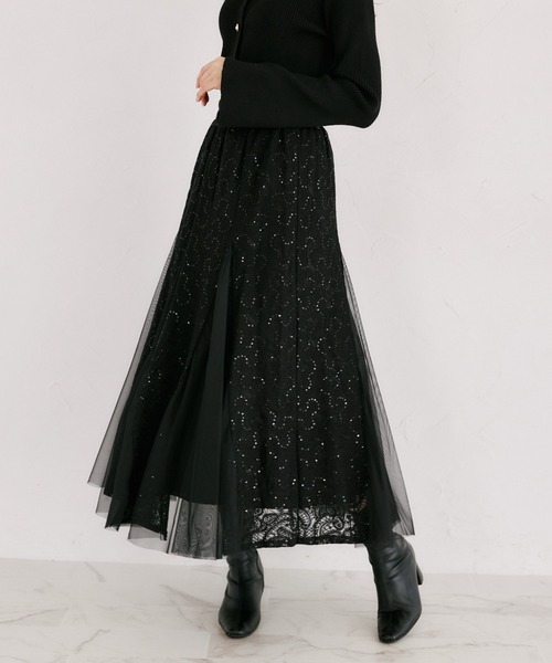 tocco closet（トッコ　クローゼット）の「【ZOZO限定】スパンコール×レース装飾スカート（スカート・レディース・アイボリー/ブラック・M）」の6枚目の写真