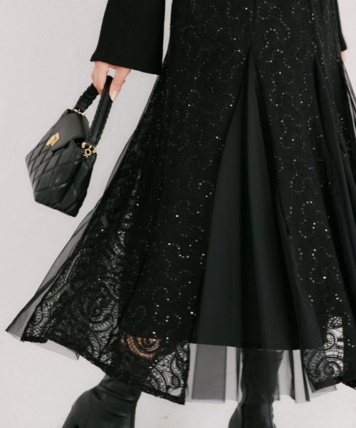 tocco closet（トッコ　クローゼット）の「【ZOZO限定】スパンコール×レース装飾スカート（スカート・レディース・アイボリー/ブラック・M）」の7枚目の写真