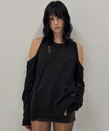 Distressed Open Shoulder Knit - Black