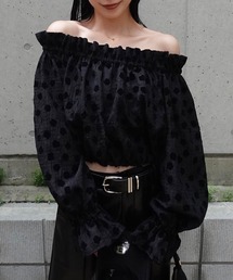 Ameri（アメリ）の「FLOCKY FROWER 2WAY OFF SHOULDER TOP（Tシャツ/カットソー）」
