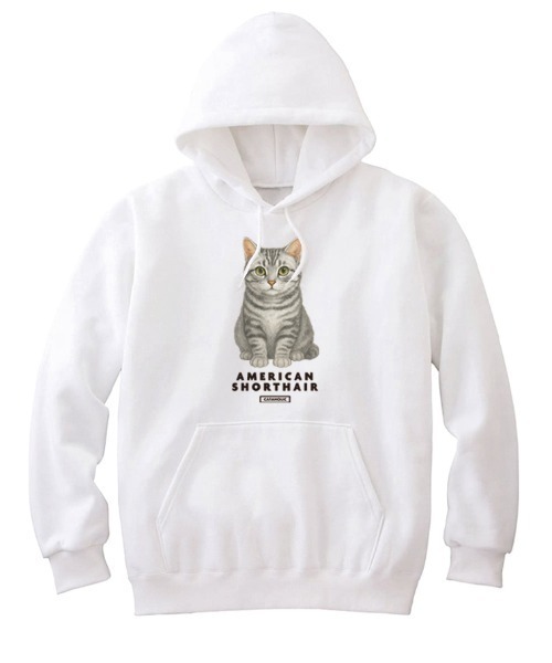 Moftique(モフティック)の「Moftique(モフティック) プルパーカー スウェット 裏毛 アメリカンショートヘア キャット ペット アニマル プリント トップス メンズ ユニセックス(パーカー・メンズ・ブラック/ホワイト/ヘザーグレー・XL/L/M)」の2枚目の写真