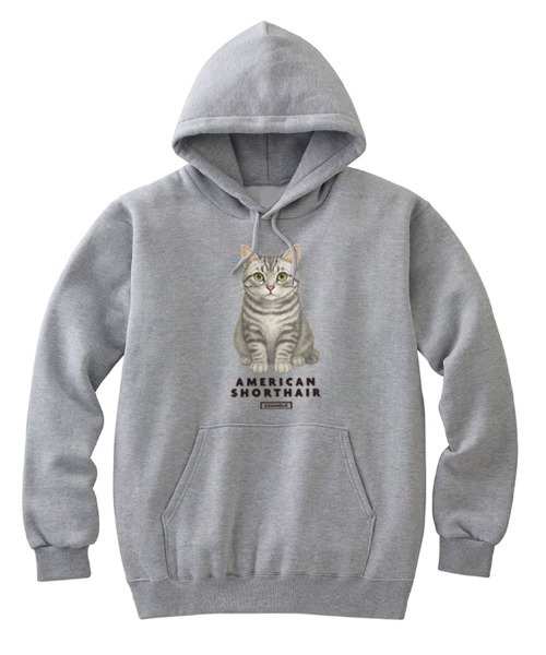 Moftique(モフティック)の「Moftique(モフティック) プルパーカー スウェット 裏毛 アメリカンショートヘア キャット ペット アニマル プリント トップス メンズ ユニセックス(パーカー・メンズ・ブラック/ホワイト/ヘザーグレー・XL/L/M)」の3枚目の写真