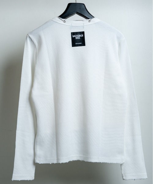 BACKSTAGE PASS（バックステージパス）の「CURSED CHURCH（カースト チャーチ)クロスネックレス付き ダメージワッフル 短丈スカル ロンT（Tシャツ/カットソー・メンズ・ホワイト/ブラック・FREE）」の4枚目の写真