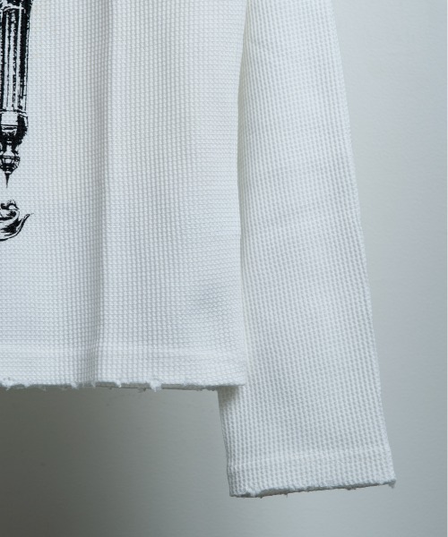BACKSTAGE PASS（バックステージパス）の「CURSED CHURCH（カースト チャーチ)クロスネックレス付き ダメージワッフル 短丈スカル ロンT（Tシャツ/カットソー・メンズ・ホワイト/ブラック・FREE）」の7枚目の写真