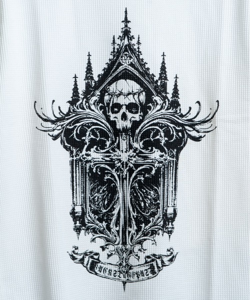 BACKSTAGE PASS（バックステージパス）の「CURSED CHURCH（カースト チャーチ)クロスネックレス付き ダメージワッフル 短丈スカル ロンT（Tシャツ/カットソー・メンズ・ホワイト/ブラック・FREE）」の8枚目の写真