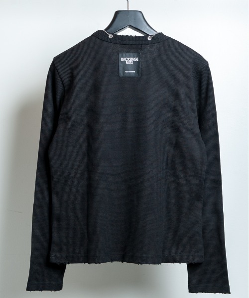 BACKSTAGE PASS（バックステージパス）の「CURSED CHURCH（カースト チャーチ)クロスネックレス付き ダメージワッフル 短丈スカル ロンT（Tシャツ/カットソー・メンズ・ホワイト/ブラック・FREE）」の11枚目の写真