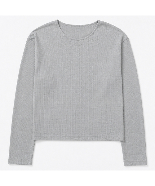 DE GRAND MATIN(ディグランドマーティン)の「クロップドワッフルロングスリーブTシャツ ライトグレー(Tシャツ/カットソー・メンズ・グレー/ライトグレー/ブラック・MEDIUM/LARGE)」の1枚目の写真