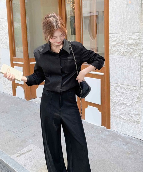 FAVORITO(ファヴォリート)の「シャツトップスパンツセットアップ(セットアップ・レディース・ブラック・S/M/L)」の5枚目の写真