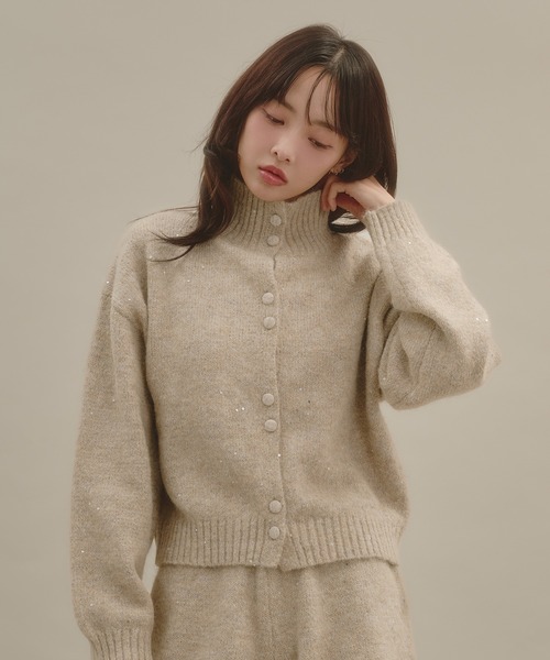 apres jour mignon(アプレジュールミニョン)の「【セットアップ可能】ラメスパンコールスタンドカーディガン(カーディガン/ボレロ・レディース・アイボリー/ベージュ/ブラウン系その他/ブルー・フリー/LARGE)」の11枚目の写真