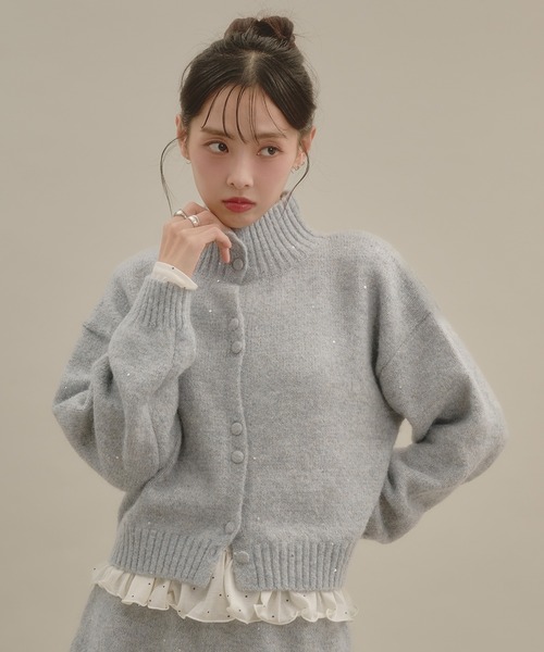 apres jour mignon(アプレジュールミニョン)の「【セットアップ可能】ラメスパンコールスタンドカーディガン(カーディガン/ボレロ・レディース・アイボリー/ベージュ/ブラウン系その他/ブルー・フリー/LARGE)」の17枚目の写真