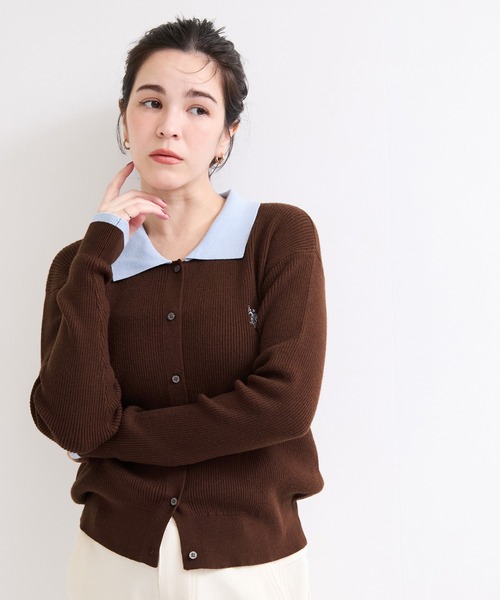 U.S. POLO ASSN.(ユーエスポロアッスン)の「【U.S. POLO ASSN.】別注/配色襟つきニットPOカーデ(カーディガン/ボレロ・レディース・ブラウン/ネイビー/グレー・FREE)」の10枚目の写真