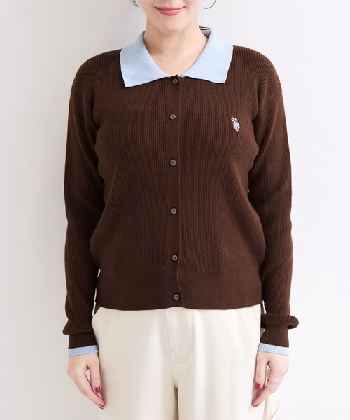 U.S. POLO ASSN.(ユーエスポロアッスン)の「【U.S. POLO ASSN.】別注/配色襟つきニットPOカーデ(カーディガン/ボレロ・レディース・ブラウン/ネイビー/グレー・FREE)」の13枚目の写真