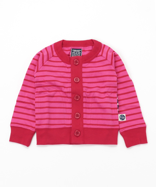 RUGGEDWORKS(ラゲッドワークス)の「ボーダーカーディガン(カーディガン/ボレロ・キッズ・ライトブルー/チャコールグレー/ブルー/ピンク/レッド/ダークブルー・100cm/80cm/130cm/140cm/120cm/110cm/90cm)」の1枚目の写真