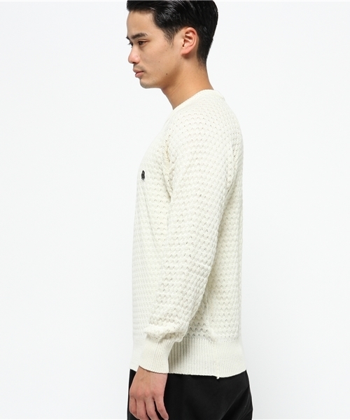 rehacer(レアセル)の「Cashmere Mix Waffle Knit by KENSEI YABUNO(ニット/セーター・メンズ・オフホワイト/グレー/ネイビー・LARGE/SMALL)」の4枚目の写真