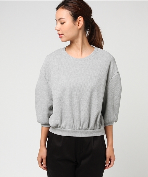 Heather（ヘザー）の「ワッフル*ソデボリューム7分袖　748061（Tシャツ/カットソー・レディース・ヘザ－グレー/ライトイエロー/アイボリー・FREE）」の4枚目の写真