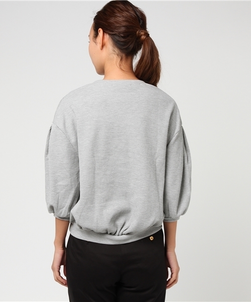 Heather（ヘザー）の「ワッフル*ソデボリューム7分袖　748061（Tシャツ/カットソー・レディース・ヘザ－グレー/ライトイエロー/アイボリー・FREE）」の6枚目の写真