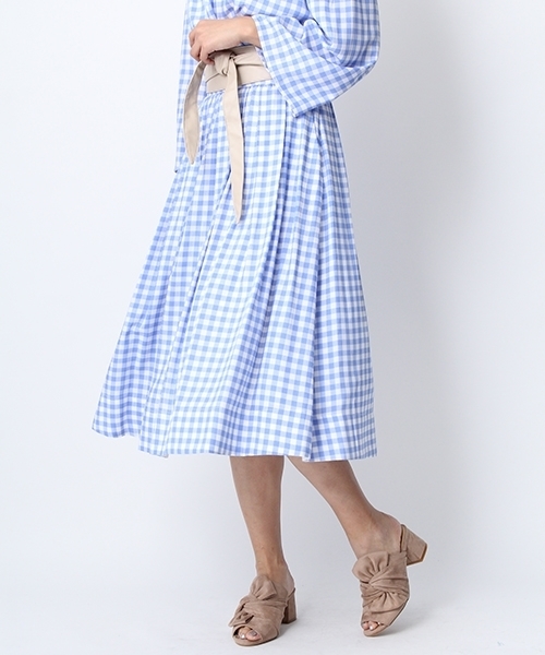 Andemiu（アンデミュウ）の「ムジガラギャザースカート749660（スカート・レディース・ブラック/ピンク/ホワイト/ブルー・FREE）」の4枚目の写真