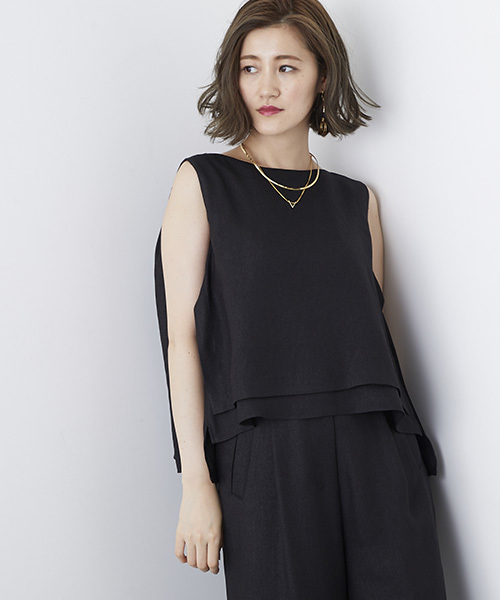 STUDIOUS（ステュディオス）の「リネンライクAラインレイヤードブラウス（シャツ/ブラウス・レディース・アイボリー/ブラック/ブラウン/ライトグレー/ブラック系その他/キャメル・FREE）」の4枚目の写真