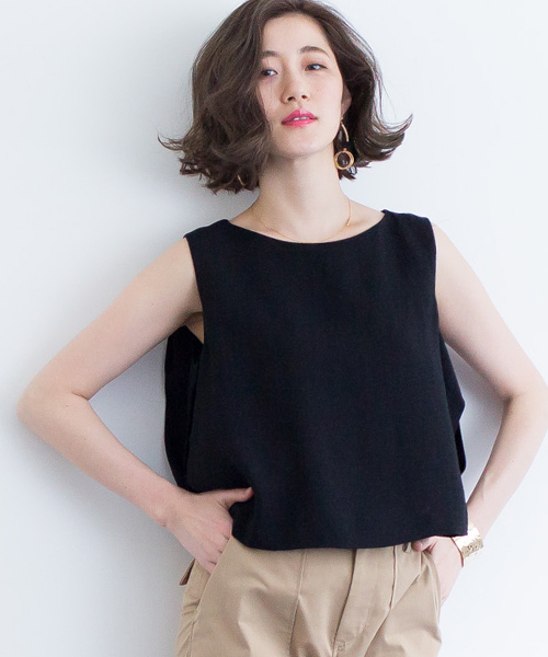 STUDIOUS（ステュディオス）の「リネンライクAラインレイヤードブラウス（シャツ/ブラウス・レディース・アイボリー/ブラック/ブラウン/ライトグレー/ブラック系その他/キャメル・FREE）」の3枚目の写真