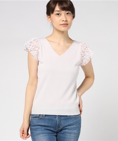 PROPORTION BODY DRESSING（プロポーションボディドレッシング）の「【CanCam7月号掲載】ラッフルスリーブVネックニット（ニット/セーター・レディース・ピンク/ホワイト/ブラウン・3/2）」の11枚目の写真