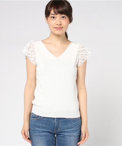 PROPORTION BODY DRESSING（プロポーションボディドレッシング）の「【CanCam7月号掲載】ラッフルスリーブVネックニット（ニット/セーター・レディース・ピンク/ホワイト/ブラウン・3/2）」の9枚目の写真