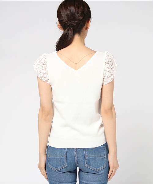 PROPORTION BODY DRESSING（プロポーションボディドレッシング）の「【CanCam7月号掲載】ラッフルスリーブVネックニット（ニット/セーター・レディース・ピンク/ホワイト/ブラウン・3/2）」の4枚目の写真