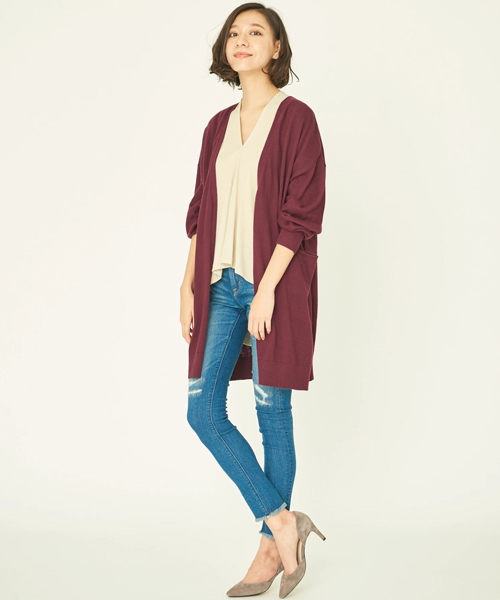 earth music&ecology(アースミュージックアンドエコロジー)の「シンプルニットカーディガン(カーディガン/ボレロ・レディース・キャメル/ライトグレー/バーガンディー/ダークグリーン/ブラック・FREE)」の12枚目の写真