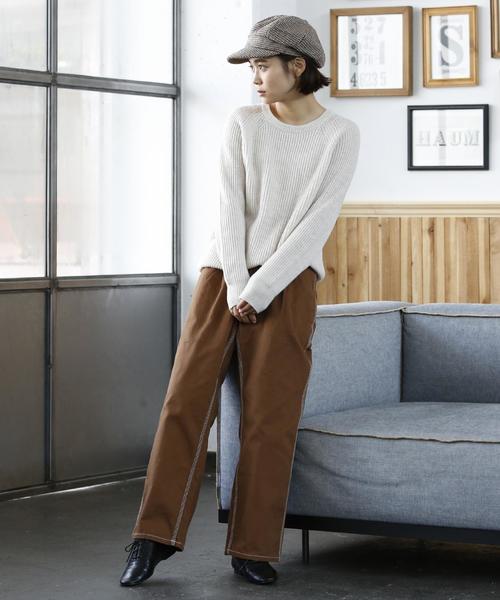 coen（コーエン）の「SMITHタックワイドパンツ（その他パンツ・レディース・ブラウン/ネイビー・MEDIUM/LARGE）」の4枚目の写真