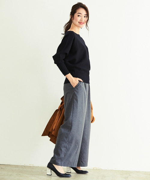 UR'S（ユアーズ）の「ﾎﾞｰﾄﾈｯｸﾄﾞﾙﾏﾝﾆｯﾄ（ニット/セーター・レディース・ブラック/モカ/パープル/グリーン/杢グレー・FREE）」の7枚目の写真