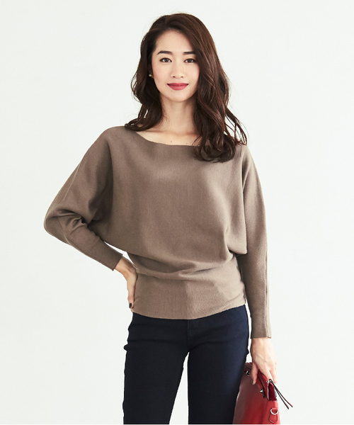 UR'S（ユアーズ）の「ﾎﾞｰﾄﾈｯｸﾄﾞﾙﾏﾝﾆｯﾄ（ニット/セーター・レディース・ブラック/モカ/パープル/グリーン/杢グレー・FREE）」の8枚目の写真