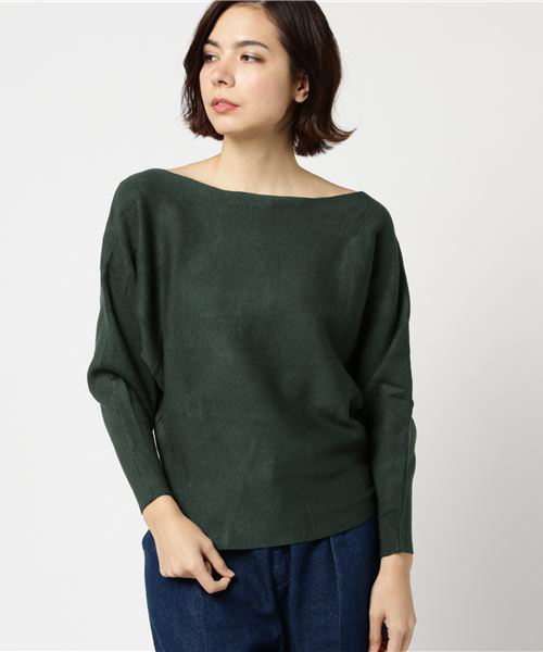 UR'S（ユアーズ）の「ﾎﾞｰﾄﾈｯｸﾄﾞﾙﾏﾝﾆｯﾄ（ニット/セーター・レディース・ブラック/モカ/パープル/グリーン/杢グレー・FREE）」の6枚目の写真