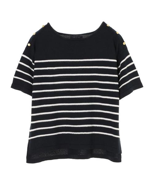 AMERICAN HOLIC（アメリカンホリック）の「・半袖肩釦付きボーダープルオーバー（ニット/セーター・レディース・ネイビー/ブラック/オフホワイト・FREE）」の14枚目の写真