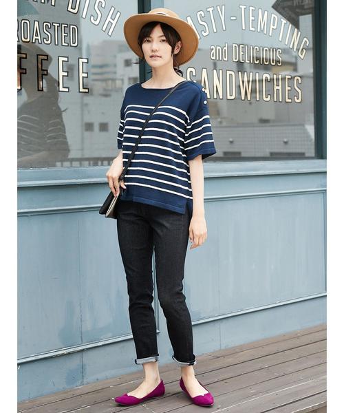 AMERICAN HOLIC（アメリカンホリック）の「・半袖肩釦付きボーダープルオーバー（ニット/セーター・レディース・ネイビー/ブラック/オフホワイト・FREE）」の12枚目の写真