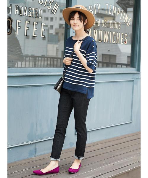 AMERICAN HOLIC（アメリカンホリック）の「・半袖肩釦付きボーダープルオーバー（ニット/セーター・レディース・ネイビー/ブラック/オフホワイト・FREE）」の11枚目の写真