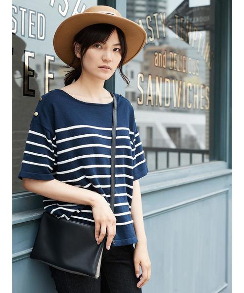 AMERICAN HOLIC（アメリカンホリック）の「・半袖肩釦付きボーダープルオーバー（ニット/セーター・レディース・ネイビー/ブラック/オフホワイト・FREE）」の10枚目の写真