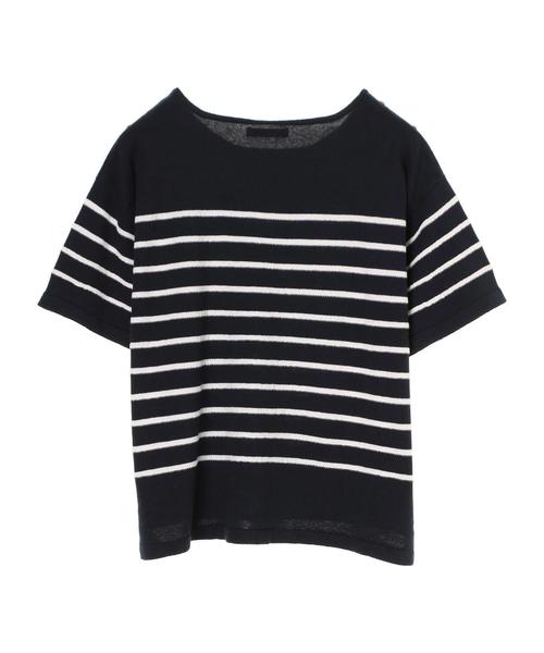 AMERICAN HOLIC（アメリカンホリック）の「・半袖肩釦付きボーダープルオーバー（ニット/セーター・レディース・ネイビー/ブラック/オフホワイト・FREE）」の9枚目の写真