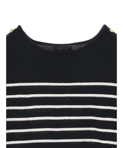 AMERICAN HOLIC（アメリカンホリック）の「・半袖肩釦付きボーダープルオーバー（ニット/セーター・レディース・ネイビー/ブラック/オフホワイト・FREE）」の8枚目の写真