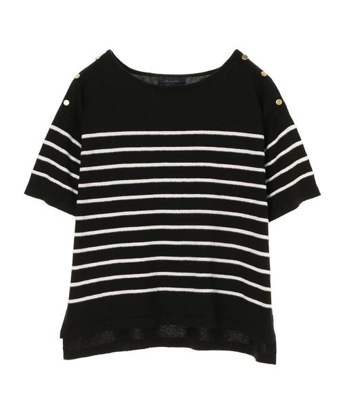 AMERICAN HOLIC（アメリカンホリック）の「・半袖肩釦付きボーダープルオーバー（ニット/セーター・レディース・ネイビー/ブラック/オフホワイト・FREE）」の5枚目の写真