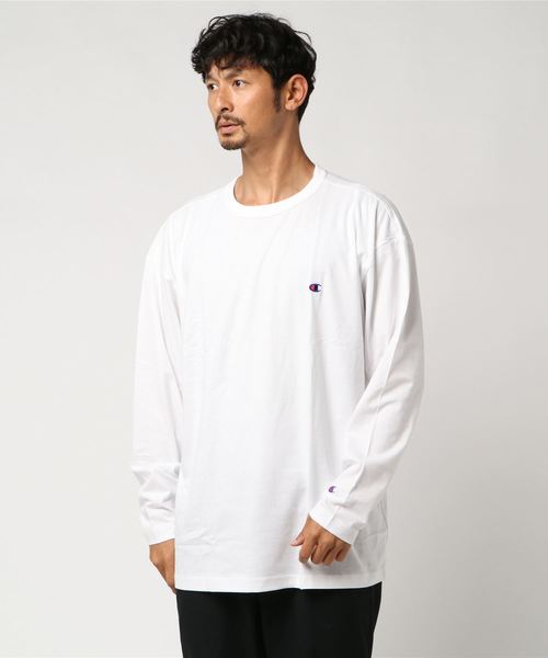 Right-on(ライトオン)の「【Champion】ロングスリーブTシャツ (Tシャツ/カットソー・メンズ・ブラック/ネイビー/ホワイト/グレー・3L/4L/2L)」の2枚目の写真