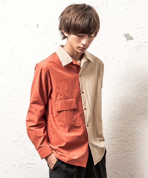 MinoriTY（マイノリティ）の「レギュラーカラーポケット長袖シャツ/ツートン/ＢＩＧシルエット（シャツ/ブラウス・メンズ・ブラック系その他/ホワイト系その他/ベージュ系その他/ブラウン系その他・M/L）」の4枚目の写真